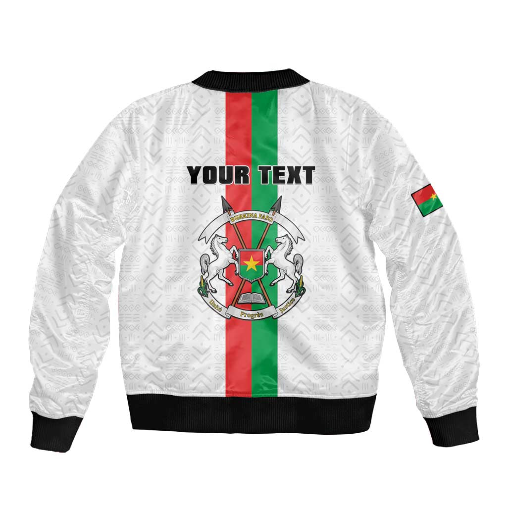 Personalized Burkina Faso Sleeve Zip Bomber Jacket Striped White - Bogolan Pattern - African Pride