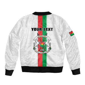 Personalized Burkina Faso Sleeve Zip Bomber Jacket Striped White - Bogolan Pattern - African Pride
