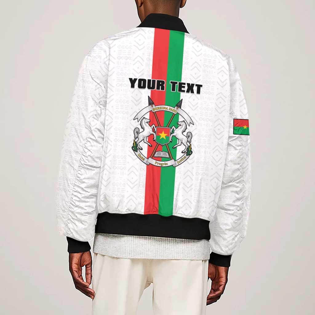 Personalized Burkina Faso Sleeve Zip Bomber Jacket Striped White - Bogolan Pattern - African Pride