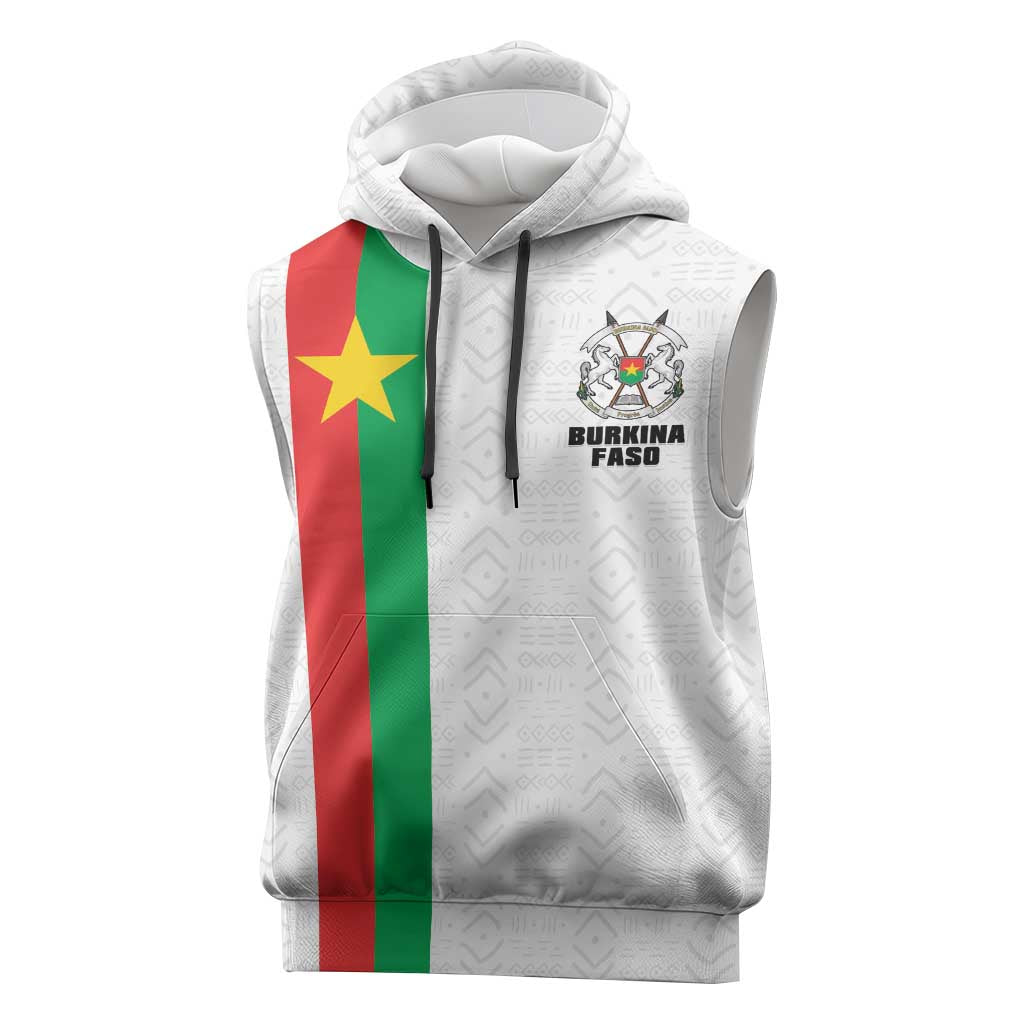 Personalized Burkina Faso Sleeveless Hoodie Striped White - Bogolan Pattern - African Pride