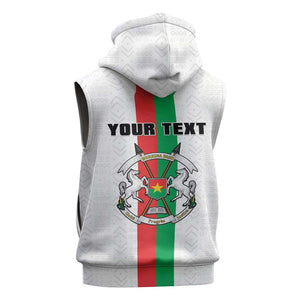 Personalized Burkina Faso Sleeveless Zip Hoodie Striped White - Bogolan Pattern - African Pride