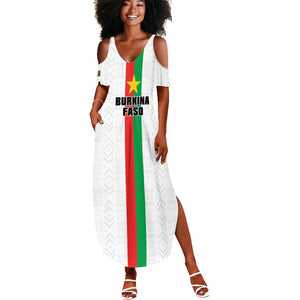 Personalized Burkina Faso Summer Maxi Dress Striped White - Bogolan Pattern - African Pride