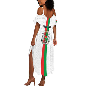 Personalized Burkina Faso Summer Maxi Dress Striped White - Bogolan Pattern - African Pride