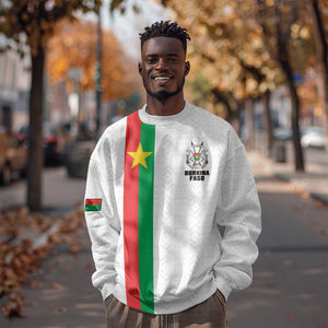 Personalized Burkina Faso Sweatshirt Striped White - Bogolan Pattern - African Pride