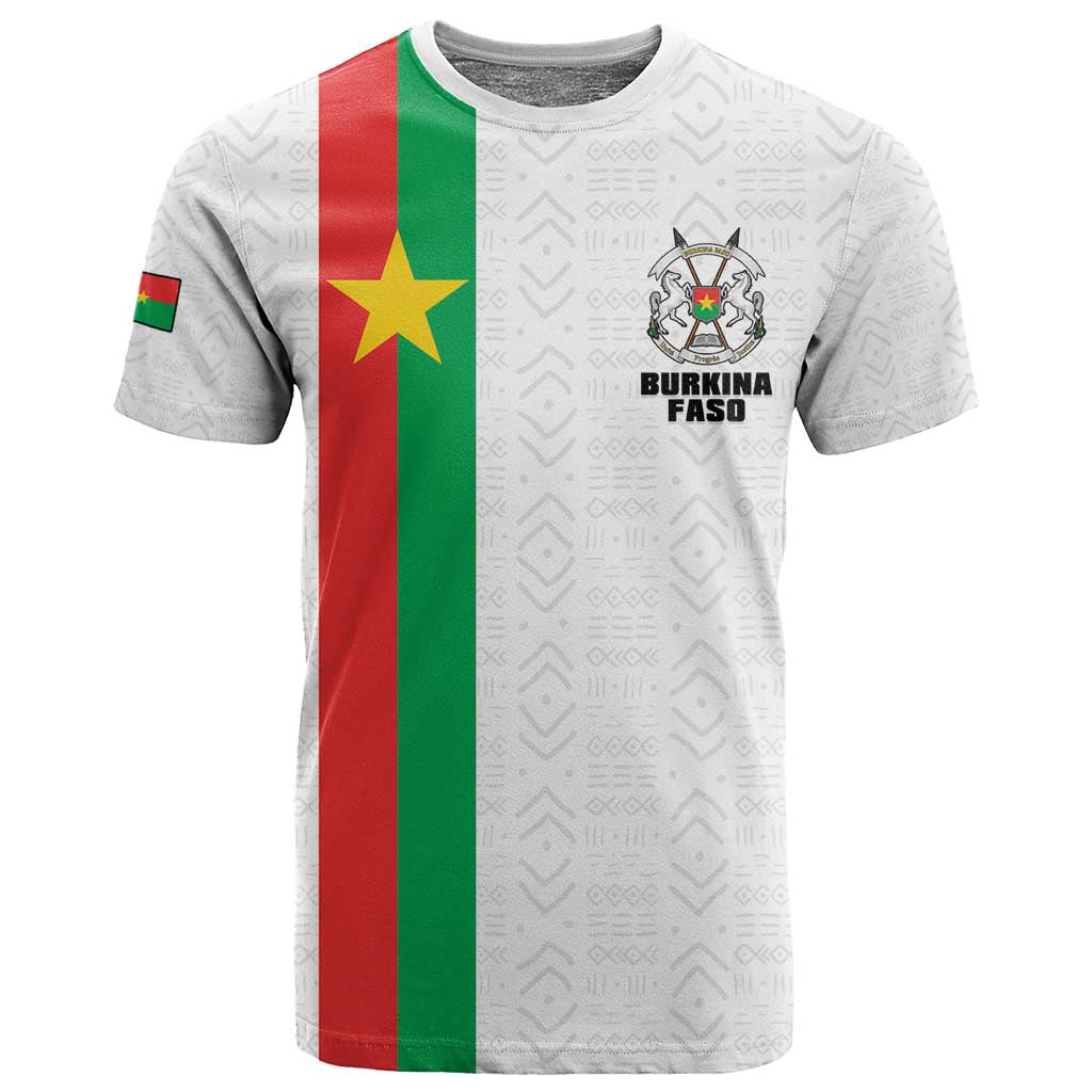 Personalized Burkina Faso T shirt Striped White - Bogolan Pattern - African Pride