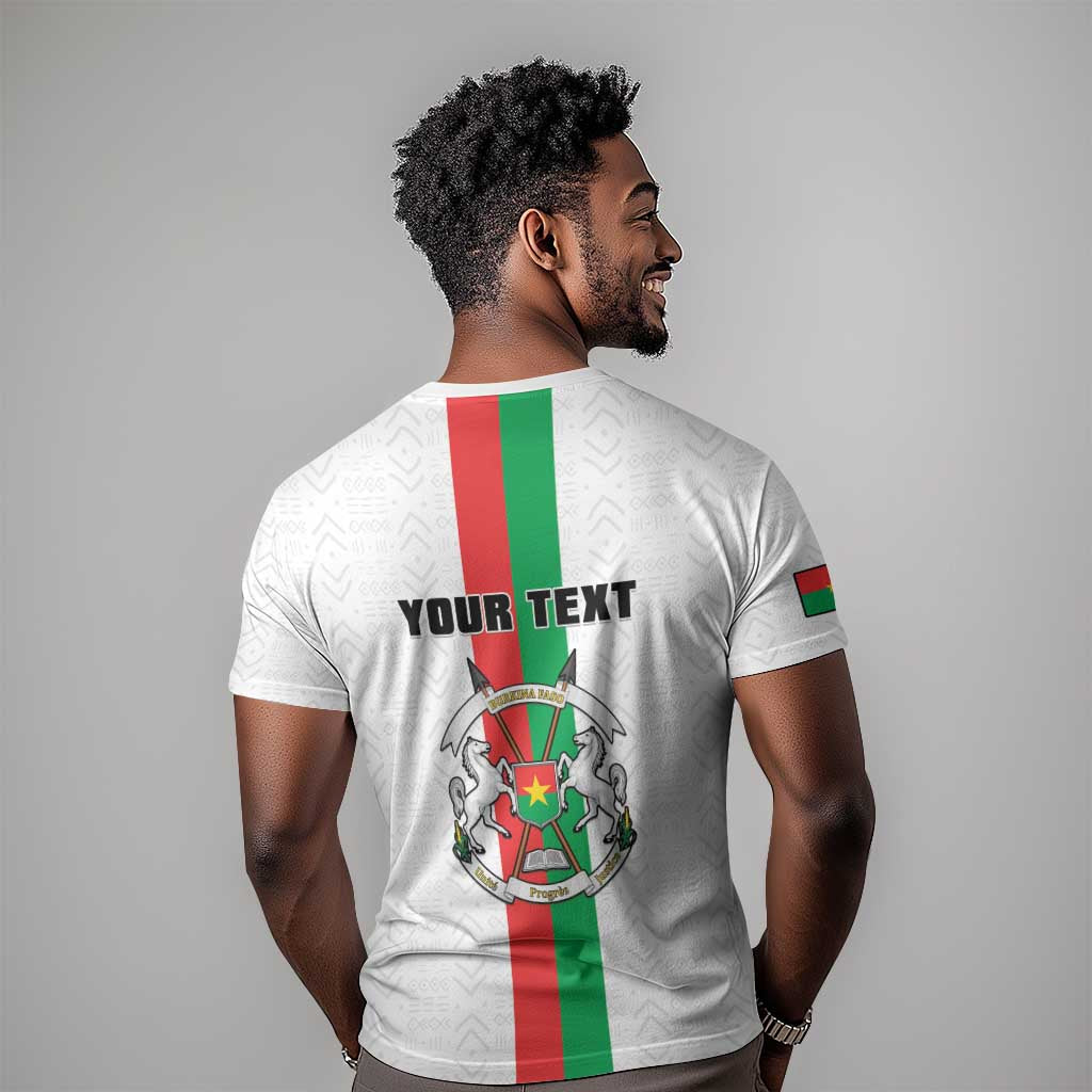Personalized Burkina Faso T shirt Striped White - Bogolan Pattern - African Pride