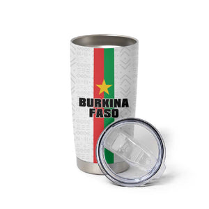 Personalized Burkina Faso Tumbler Cup Striped White - Bogolan Pattern - African Pride