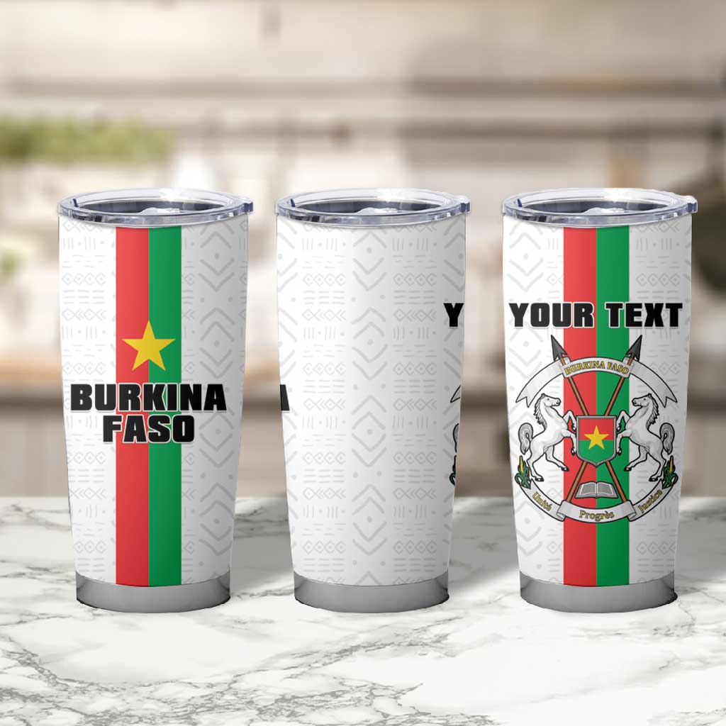Personalized Burkina Faso Tumbler Cup Striped White - Bogolan Pattern - African Pride