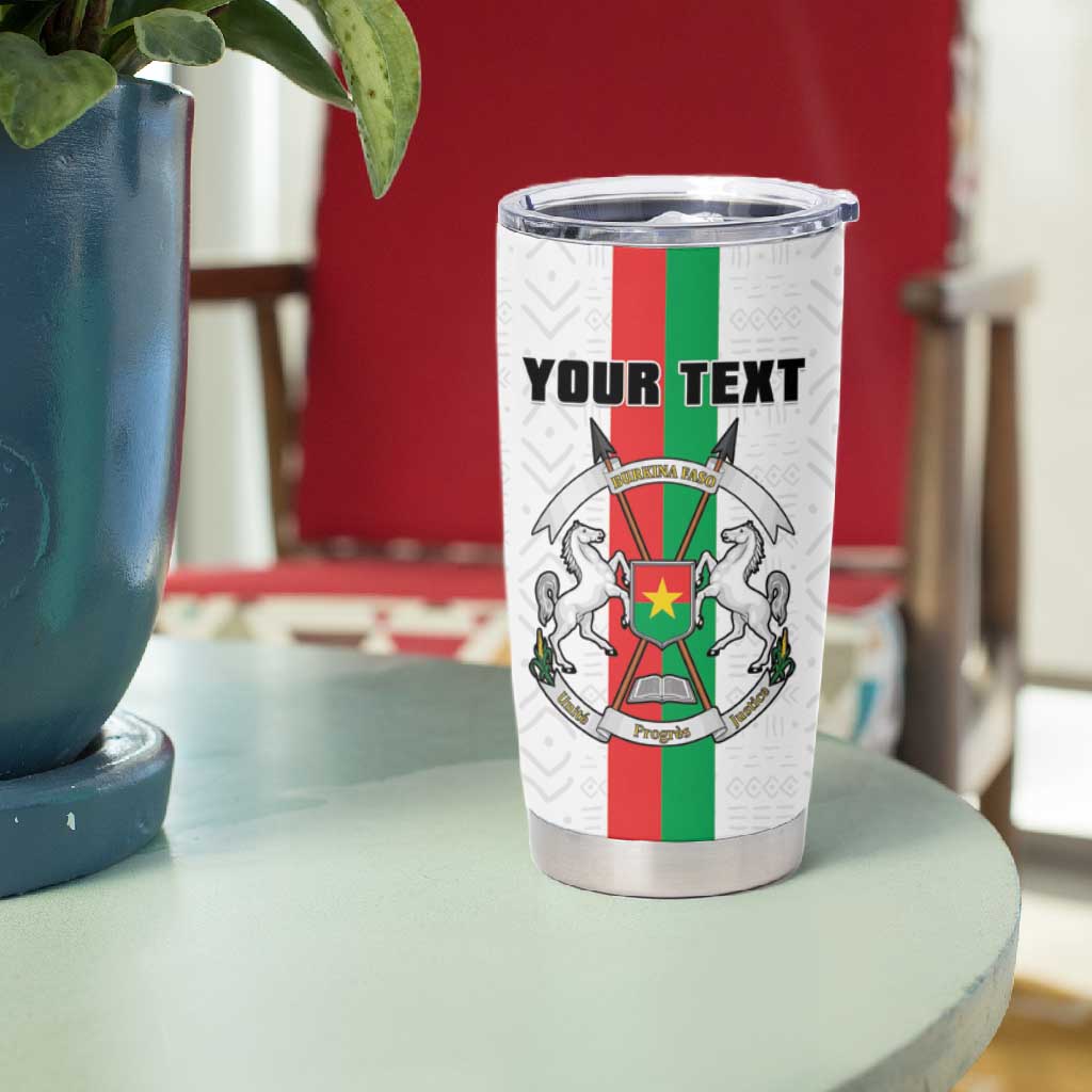 Personalized Burkina Faso Tumbler Cup Striped White - Bogolan Pattern - African Pride