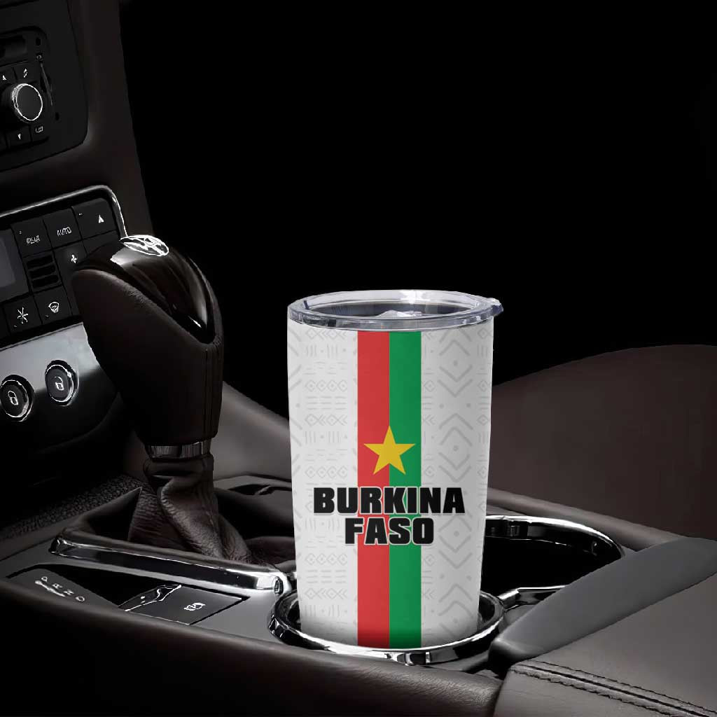 Personalized Burkina Faso Tumbler Cup Striped White - Bogolan Pattern - African Pride