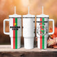 Personalized Burkina Faso Tumbler With Handle Striped White - Bogolan Pattern - African Pride