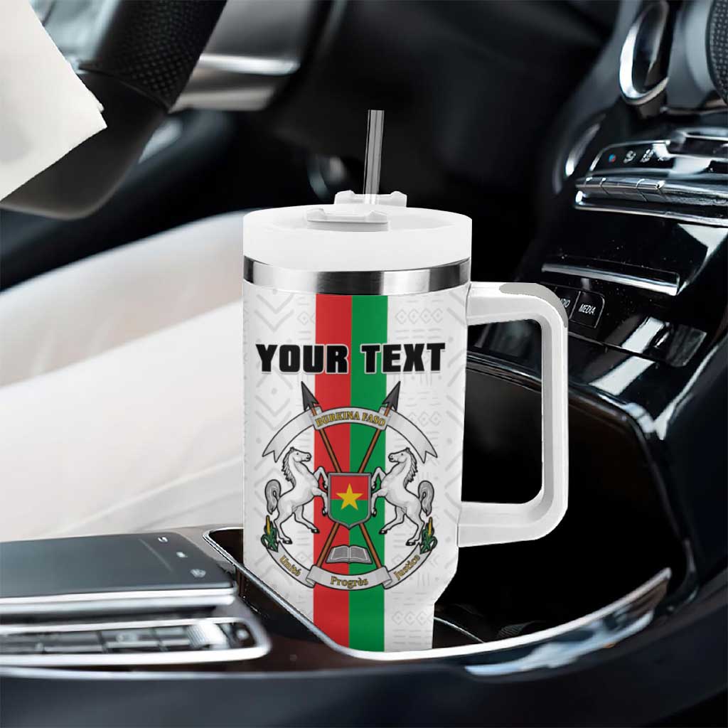 Personalized Burkina Faso Tumbler With Handle Striped White - Bogolan Pattern - African Pride