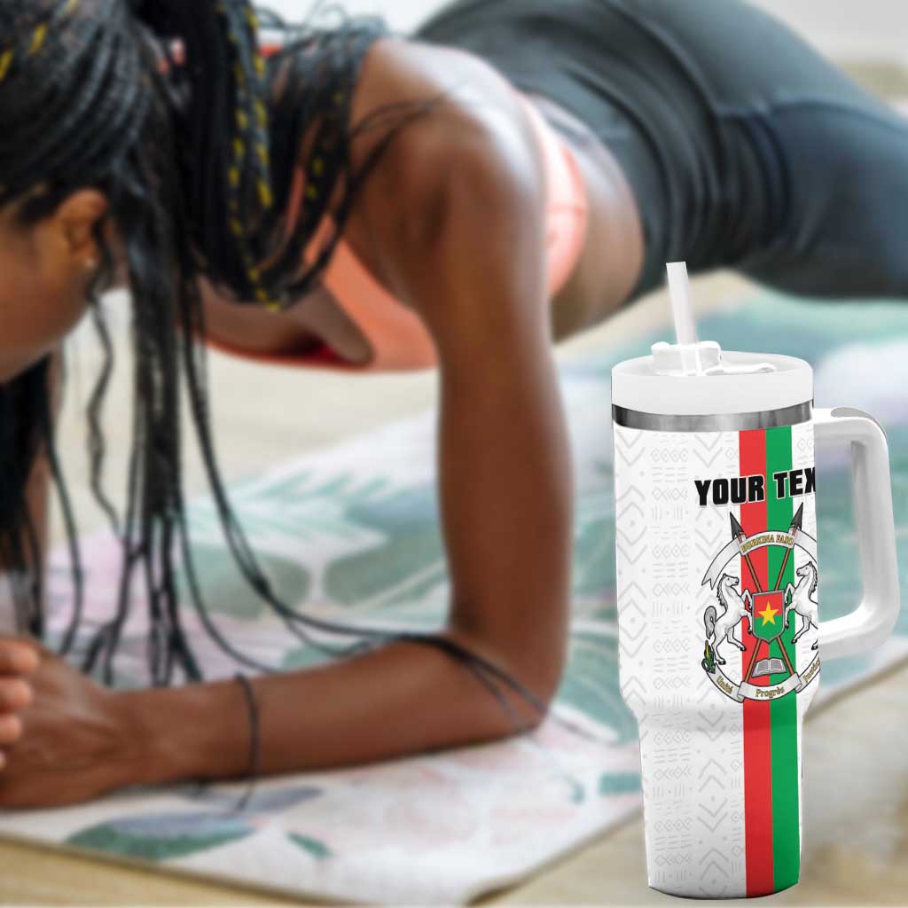 Personalized Burkina Faso Tumbler With Handle Striped White - Bogolan Pattern - African Pride