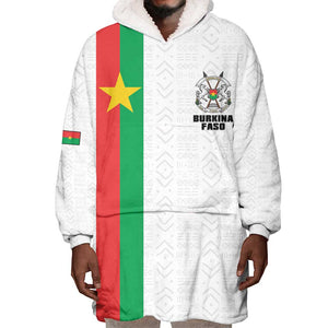 Personalized Burkina Faso Wearable Blanket Hoodie Striped White - Bogolan Pattern - African Pride