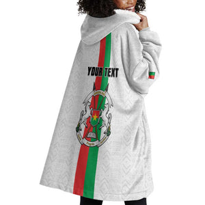 Personalized Burkina Faso Wearable Blanket Hoodie Striped White - Bogolan Pattern - African Pride