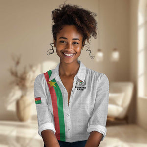 Personalized Burkina Faso Women Casual Shirt Striped White - Bogolan Pattern - African Pride
