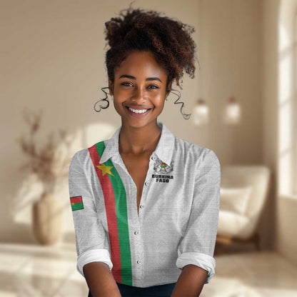 Personalized Burkina Faso Women Casual Shirt Striped White - Bogolan Pattern - African Pride