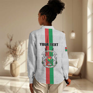 Personalized Burkina Faso Women Casual Shirt Striped White - Bogolan Pattern - African Pride