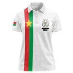 Personalized Burkina Faso Women Polo Shirt Striped White - Bogolan Pattern - African Pride
