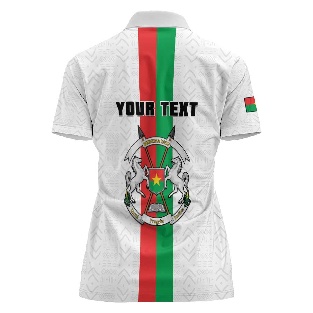 Personalized Burkina Faso Women Polo Shirt Striped White - Bogolan Pattern - African Pride