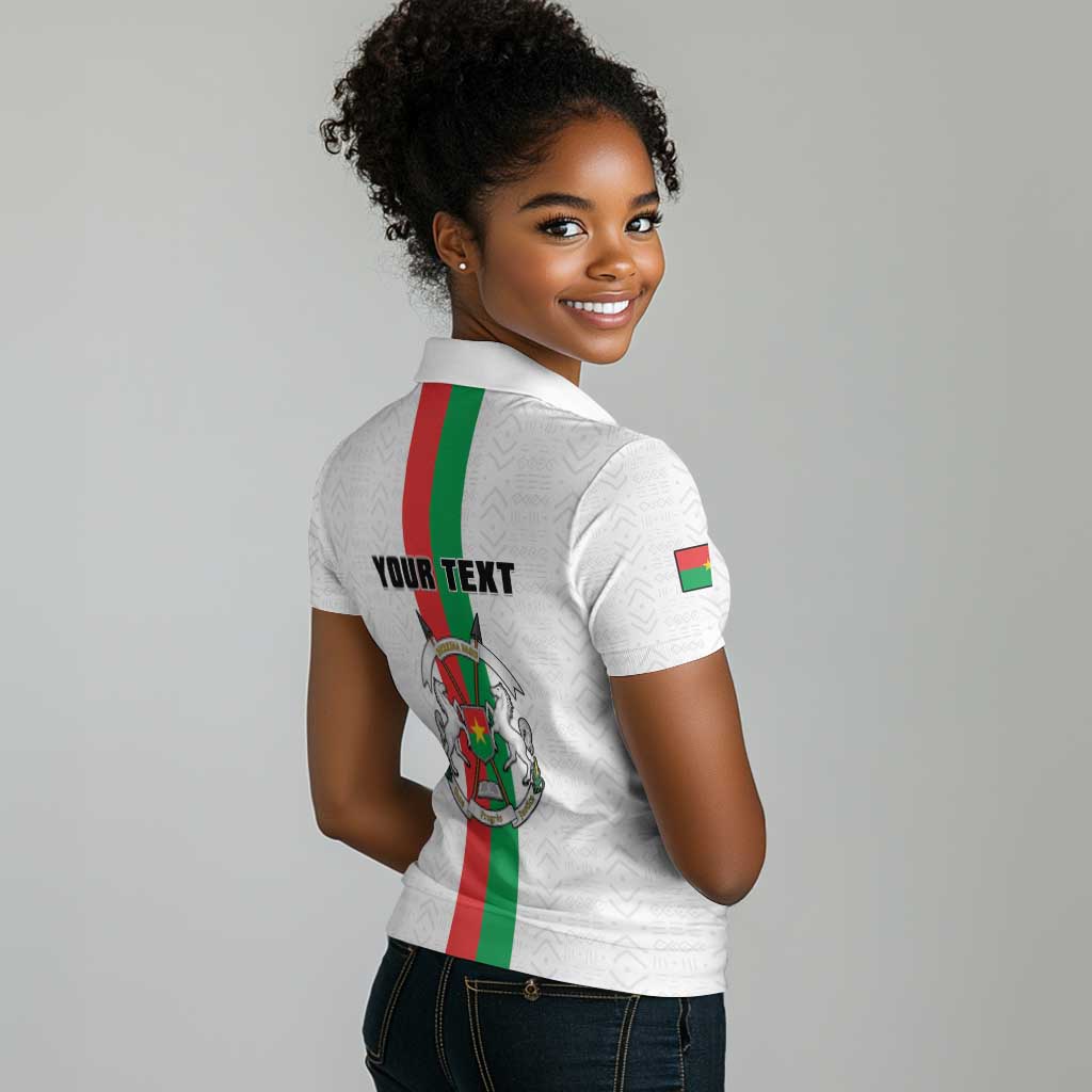 Personalized Burkina Faso Women Polo Shirt Striped White - Bogolan Pattern - African Pride