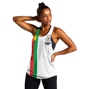 Personalized Burkina Faso Women Racerback Tank Striped White - Bogolan Pattern - African Pride