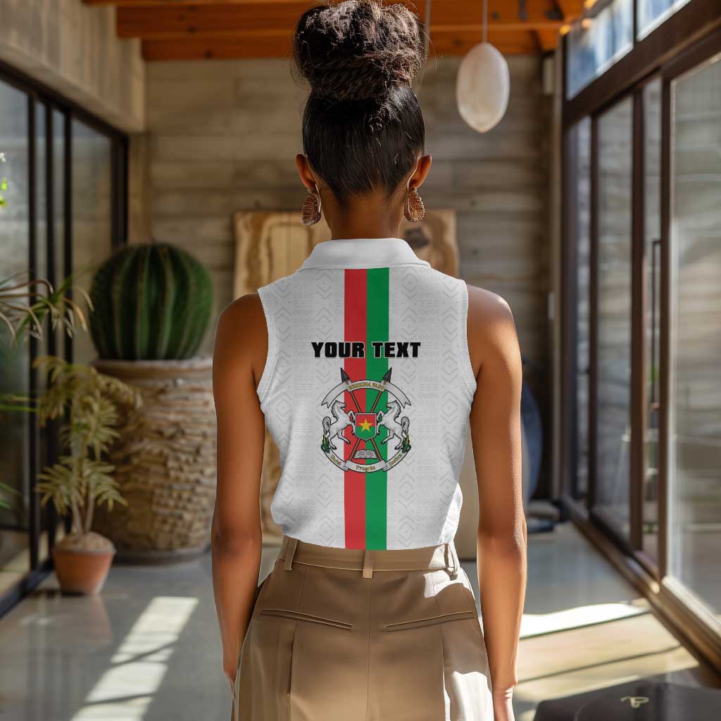 Personalized Burkina Faso Women Sleeveless Polo Shirt Striped White - Bogolan Pattern - African Pride
