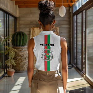 Personalized Burkina Faso Women Sleeveless Polo Shirt Striped White - Bogolan Pattern - African Pride