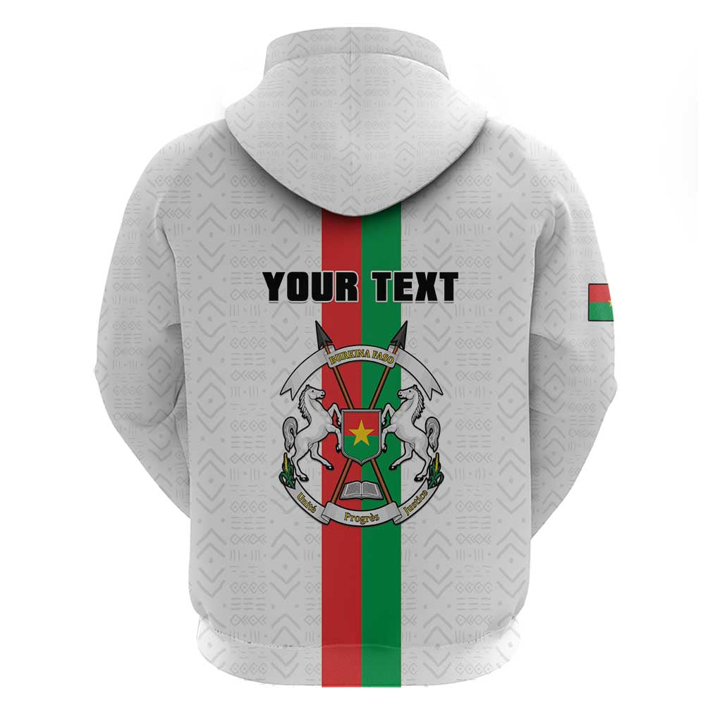 Personalized Burkina Faso Zip Hoodie Striped White - Bogolan Pattern - African Pride