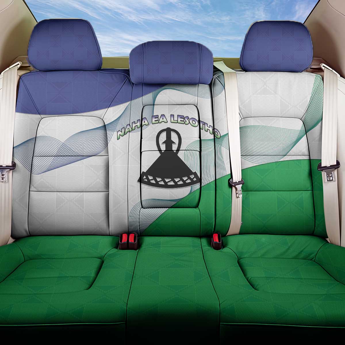 Naha ea Lesotho Back Car Seat Cover Coat Of Arms With Kente Pattern - African Pride