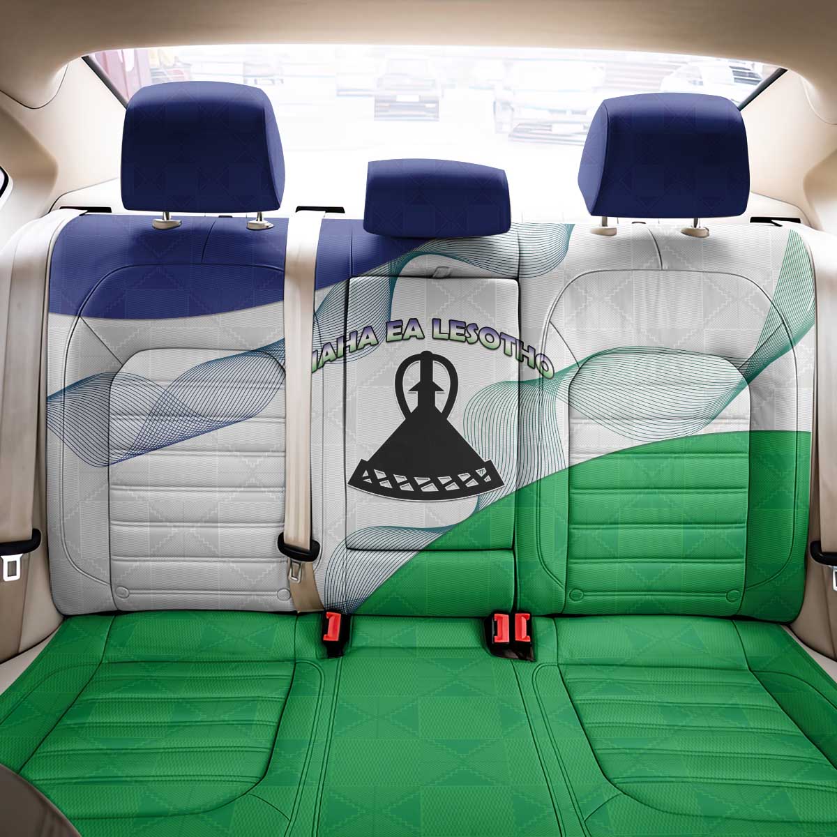 Naha ea Lesotho Back Car Seat Cover Coat Of Arms With Kente Pattern - African Pride