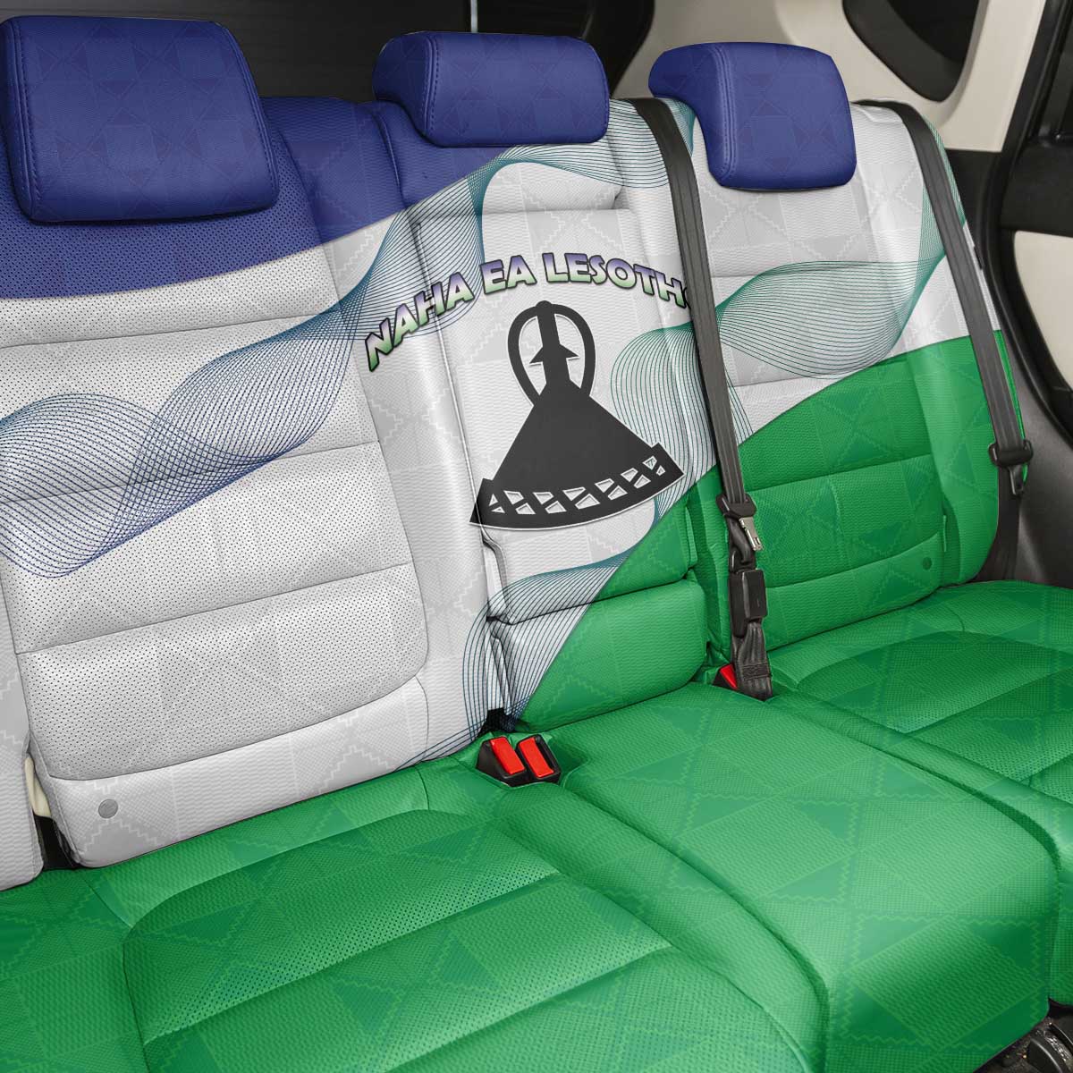 Naha ea Lesotho Back Car Seat Cover Coat Of Arms With Kente Pattern - African Pride