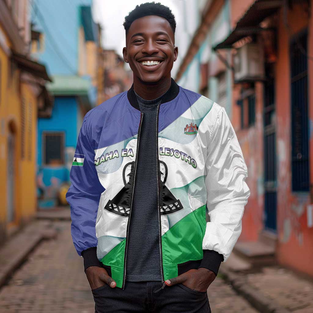 Personalized Naha ea Lesotho Bomber Jacket Coat Of Arms With Kente Pattern - African Pride