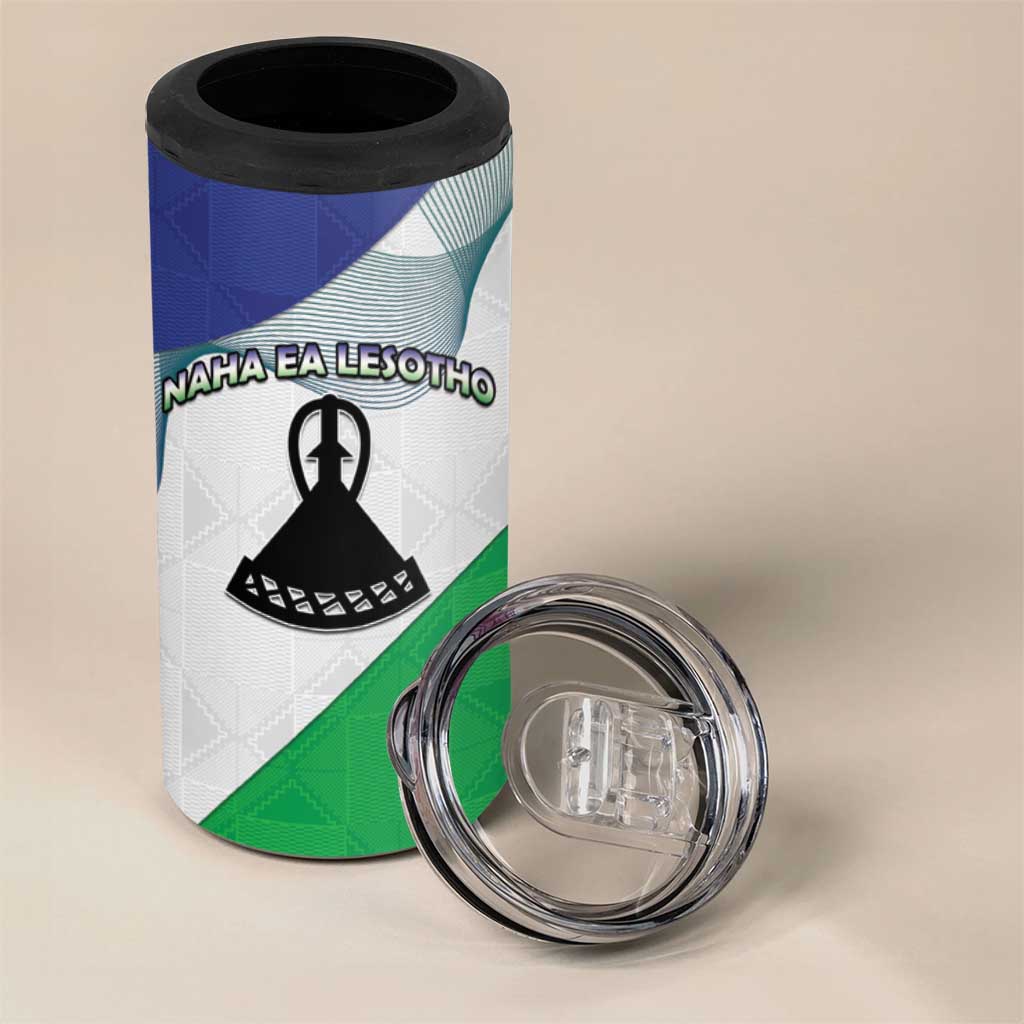 Personalized Naha ea Lesotho 4 in 1 Can Cooler Tumbler Coat Of Arms With Kente Pattern - African Pride
