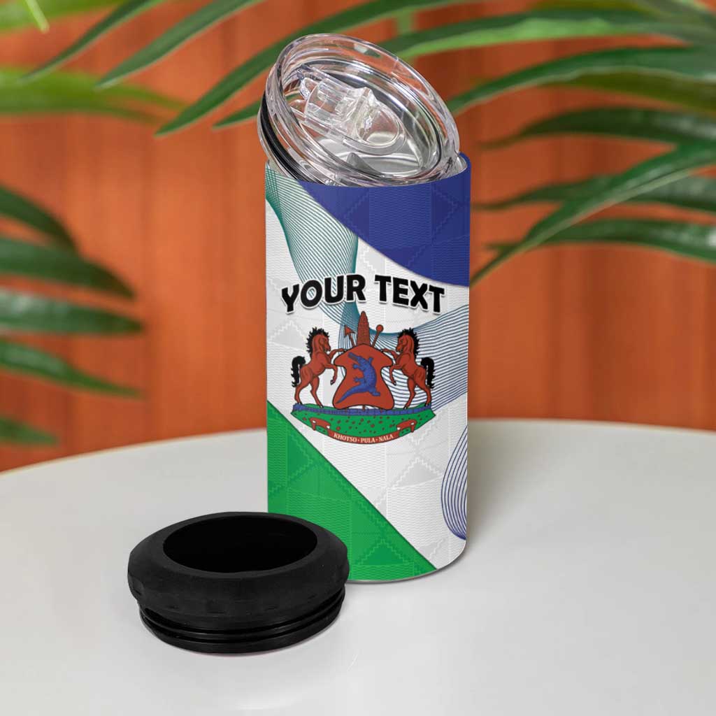 Personalized Naha ea Lesotho 4 in 1 Can Cooler Tumbler Coat Of Arms With Kente Pattern - African Pride