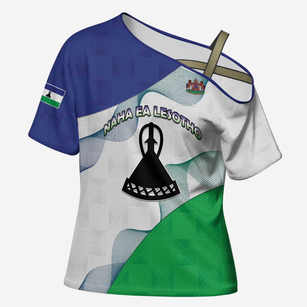 Personalized Lesotho Cross Shoulder Shirt Coat Of Arms With Kente Pattern