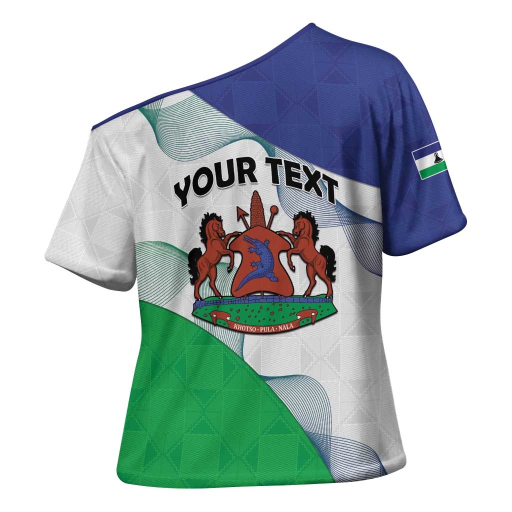 Personalized Lesotho Cross Shoulder Shirt Coat Of Arms With Kente Pattern