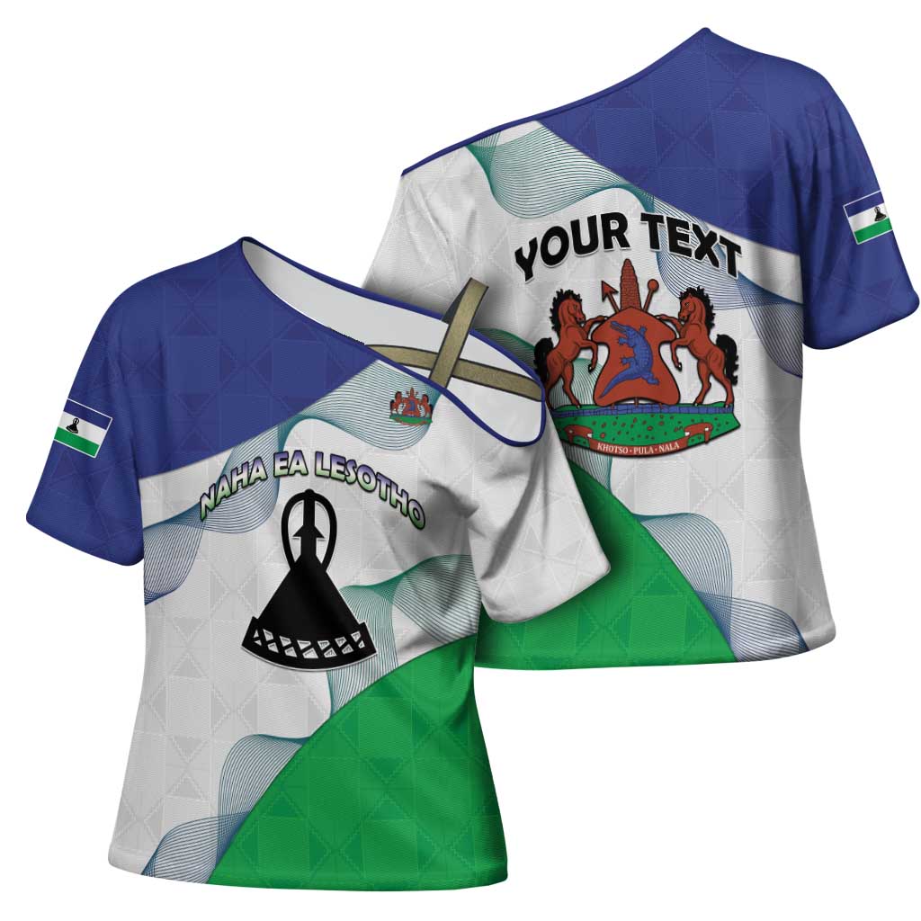 Personalized Lesotho Cross Shoulder Shirt Coat Of Arms With Kente Pattern