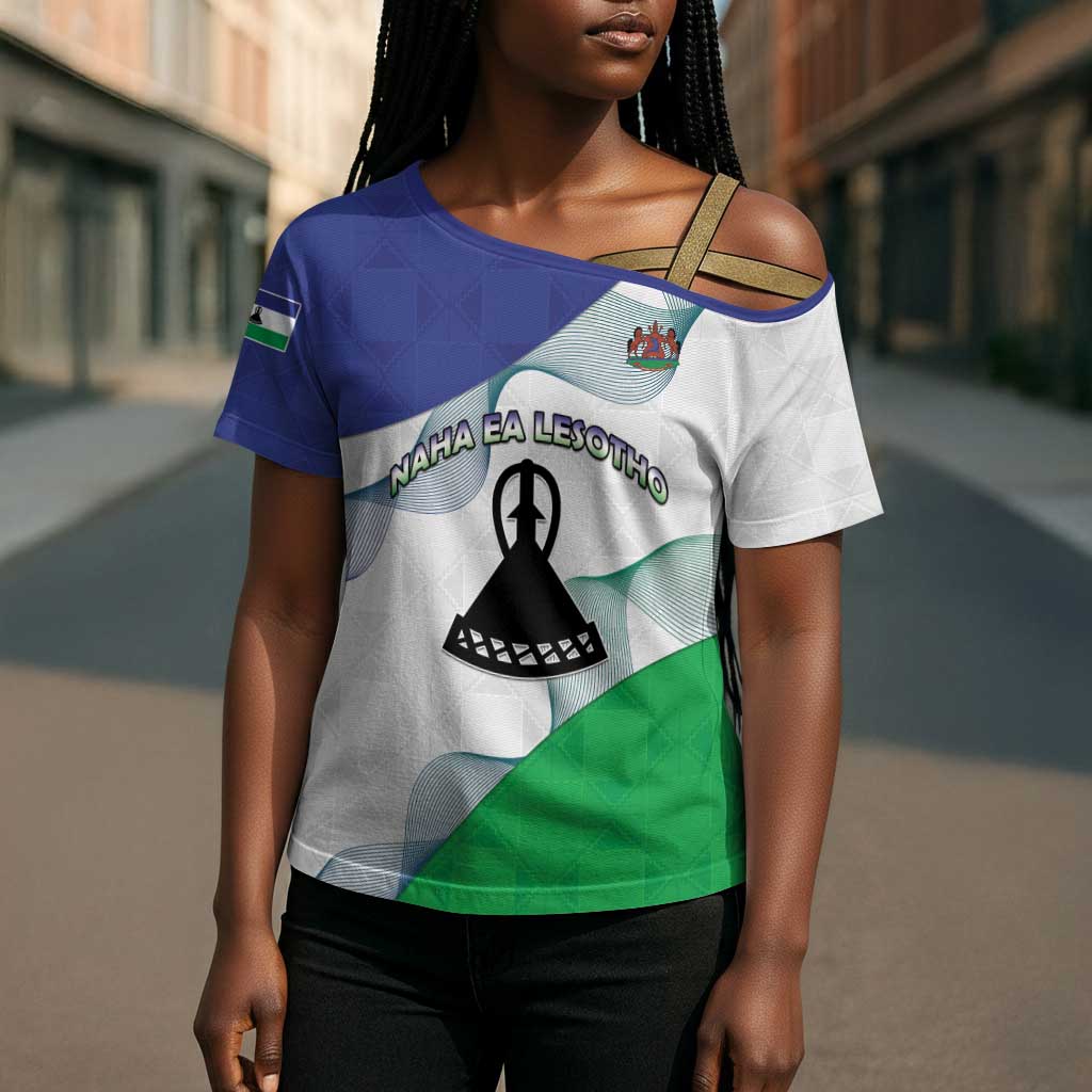 Personalized Lesotho Cross Shoulder Shirt Coat Of Arms With Kente Pattern