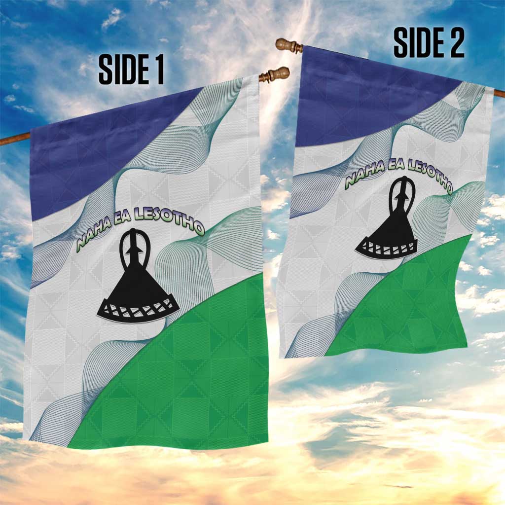 Naha ea Lesotho Garden Flag Coat Of Arms With Kente Pattern - African Pride