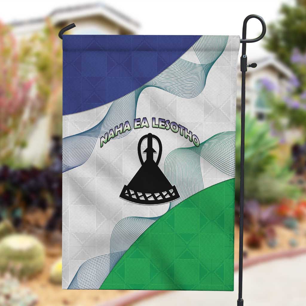 Naha ea Lesotho Garden Flag Coat Of Arms With Kente Pattern - African Pride