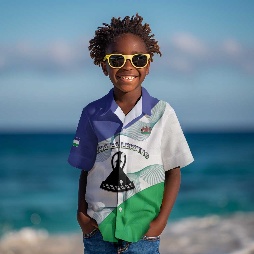 Personalized Naha ea Lesotho Kid Hawaiian Shirt Coat Of Arms With Kente Pattern - African Pride