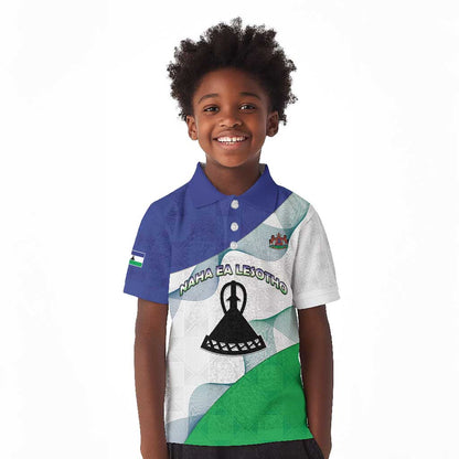 Personalized Naha ea Lesotho Kid Polo Shirt Coat Of Arms With Kente Pattern - African Pride