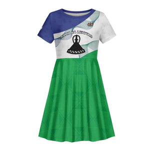 Personalized Naha ea Lesotho Kid Short Sleeve Dress Coat Of Arms With Kente Pattern - African Pride