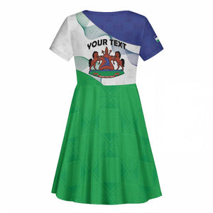 Personalized Naha ea Lesotho Kid Short Sleeve Dress Coat Of Arms With Kente Pattern - African Pride