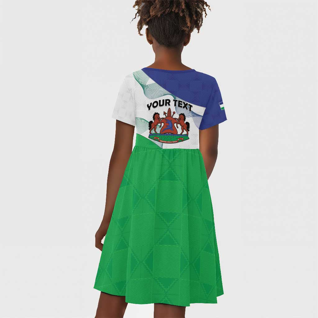Personalized Naha ea Lesotho Kid Short Sleeve Dress Coat Of Arms With Kente Pattern - African Pride