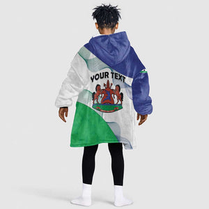 Personalized Naha ea Lesotho Kid Wearable Blanket Hoodie Coat Of Arms With Kente Pattern - African Pride