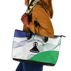 Naha ea Lesotho Leather Tote Bag Coat Of Arms With Kente Pattern - African Pride