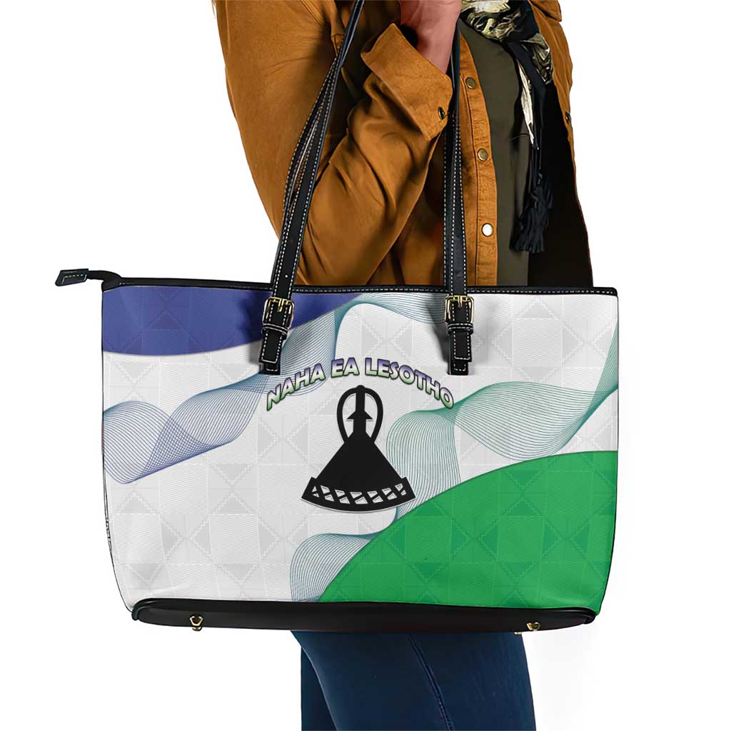 Naha ea Lesotho Leather Tote Bag Coat Of Arms With Kente Pattern - African Pride