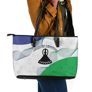 Naha ea Lesotho Leather Tote Bag Coat Of Arms With Kente Pattern - African Pride